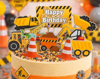 Construction cake topper, construction trucks, excavator, digger, individual cake topper.