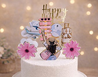 Travel Girl cake topper, traveling cake topper, around the world, adventure awaits