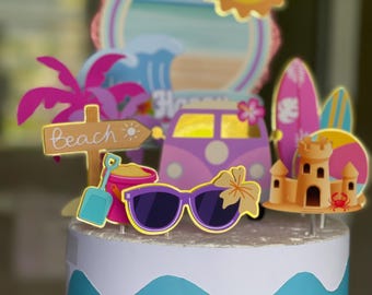 Beach cake topper, summer cake topper, surfer girl,