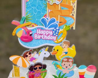 Pool party cake topper, summer cake topper, pool party, cake decoration, girl style pool party