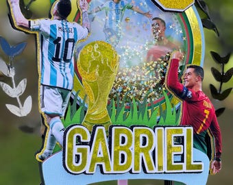 Soccer cake topper, Ronaldo, Messi, Mbappe, custom cake decorations