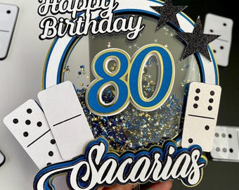 Domino cake topper, 80th, 70th, 60th,50th 40th cake topper, shaker cake topper