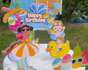 Pool party cake topper, summer cake topper, pool party, cake decoration