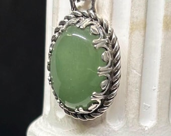 Natuurlijke groene aventurijnketting | Sterlingzilveren ambachtelijke hanger
