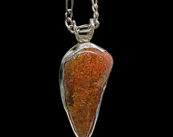Edelsteen zilveren hanger ketting | Handgemaakte fossiele stenen sieraden | Gemaakt in Texas