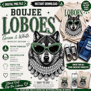 Diseño PNG de sublimación de la mascota Boujee Wolf (descarga digital)