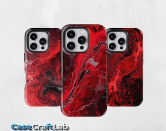 Marble Red White Black Design Print Cover Case For iPhone 17 Pro Max, 17 Pro, 16, 15, 14, 13, Samsung S26 Ultra, 25, 24, 23, Pixel 10, 9, 8