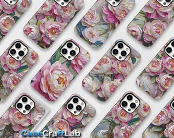 Pink Peonies Phone Case, Tropical Floral, Flower Print Cover- iPhone 17 Pro Max, 16, 15, 14, 13, Samsung S26, 25, 24, 23 Ultra, Pixel 10, 9