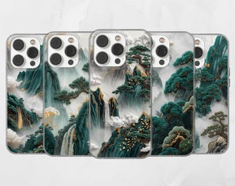 Japanese Mountains Gold TPU Gel Phone Case, Personalized Design (iPhone, Samsung, Pixel)