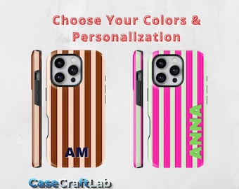 Customizable MagSafe Phone Case, Personalized Initials Monogram Striped case for iPhone 17 16 15 14 13 12 Pro Max, Samsung S25 S24 S23 Ultra