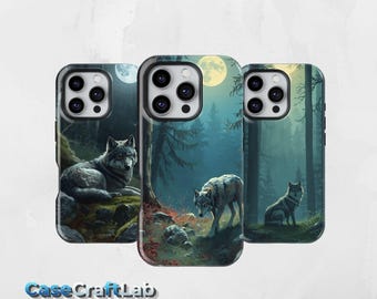 Wolf Moon Forest Night Design Print Cover Case For iPhone 17 Pro Max, 17 Pro, 16, 15, 14, 13, Samsung S26 Ultra, 25, 24, 23, Pixel 10, 9, 8