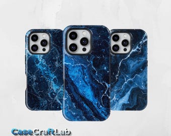 Marble Blue White Black Design Print Cover Case For iPhone 17 Pro Max, 17 Pro, 16, 15, 14, 13, Samsung S26 Ultra, 25, 24, 23, Pixel 10, 9, 8