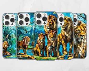 Stained Glass Lion Phone Case, TPU Gel Cover, iPhone Samsung Pixel Protection