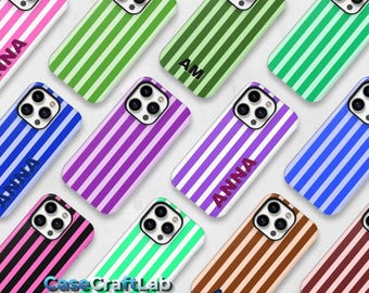 Customizable MagSafe Phone Case, Personalized Initials Monogram Striped case for iPhone 17 16 15 14 13 12 Pro Max, Samsung S25 S24 S23 Ultra