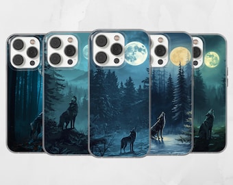Wolf Moon Night Animal Phone Case, Customizable Design - iPhone 17 Pro Max, 16, 15, 14, 13, Samsung S26, 25, 24, 23 Ultra, Pixel 10, 9, 8, 7