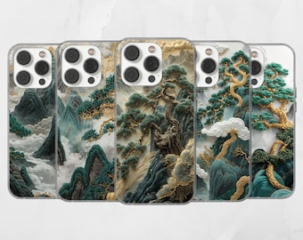 Japanese Mountains Gold TPU Gel Phone Case, Personalizable Design (iPhone, Samsung, Pixel)