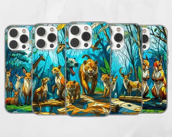 Stained Glass Animal Phone Case, Customizable TPU Gel Cover for iPhone and Samsung Models