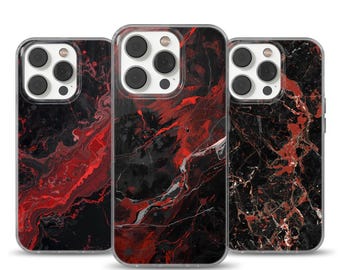 Red Black Marble Phone Case for iPhone, Samsung, Pixel, TPU Gel Soft Case
