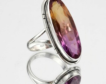 Großer Oval Ametrin Ring, Sterling Silber Boho Statement Schmuck