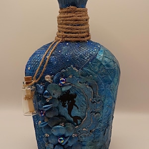 Mixed Media Seashell and Mermaid Decorative Altered Bottle