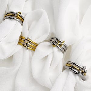 18K Gold Plated Mixed Metal Stacking Rings | Gold & Silver Two Tone Linked Statement Ring | Waterproof Tarnish-Resistant Jewelry