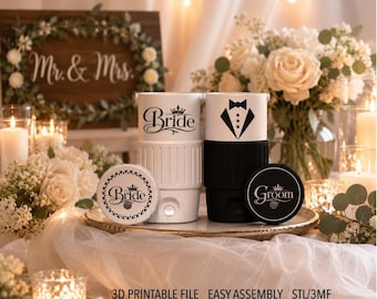 Novia / Novio / Boda / Compromiso / Archivo STL de enfriador de latas impreso en 3D / Soporte para latas delgadas de 12 oz /