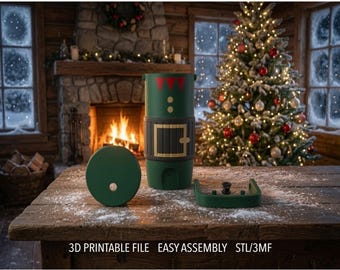 Elfo / Vacaciones / Archivo STL de enfriador de latas impreso en 3D / Soporte para latas delgadas de 12 oz /
