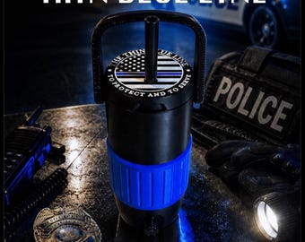 Línea Azul Delgada / POLICÍA / Archivo STL de enfriador de latas impreso en 3D / Soporte para latas delgadas de 12 oz /