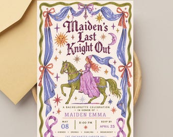 Modèle d'invitation pour un enterrement de vie de jeune fille médiéval, invitation pour le dernier rendez-vous de la demoiselle d'honneur