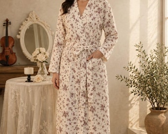 Pure Cotton Muslin Bathrobe, Organic Cotton Robe, Cotton Robe, Spa Robe, Housecoat, Bridesmaid Robe, Cozy Summer Robe