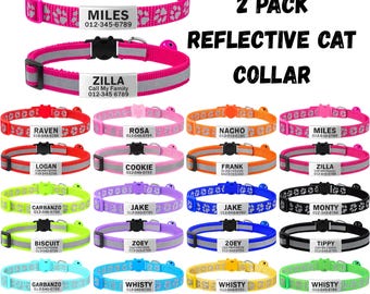 Personalised Reflective Cat Collar Set, Breakaway, Adjustable Name Pet Collar
