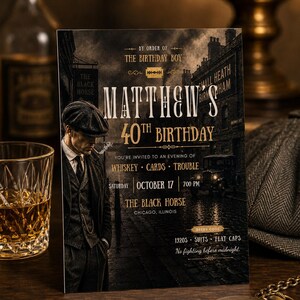 1920s Gangster Birthday Invitation, Editable 40th Speakeasy Whiskey Party (Canva Template)
