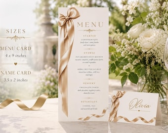 Sjabloon voor champagne-menu en naamkaartjes, bewerkbare decoratie voor een verjaardagsdiner (digitale download)