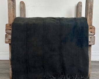 Grey Mudcloth Throw Blanket - Handwoven African Cotton Fabric, Hand Dyed Bogolan Textile Home Decor Accessory