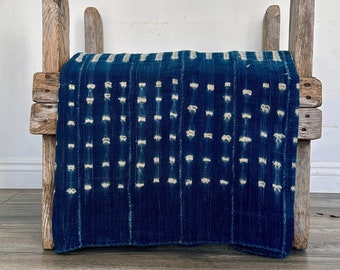 Geometric Indigo Vintage Mudcloth - African Ethnic Mud Cloth for Bohemian Home Decor - Shibori Indigo Wrap Throw Blanket