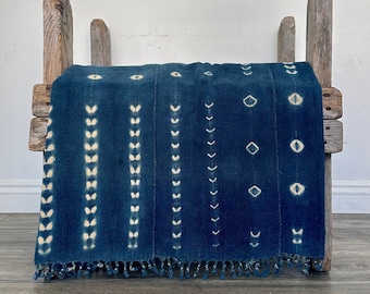 Indigo Fabric: Vintage Tribal Textile, Mudcloth Blanket, Blue Indigo Tribal Print, Old Vintage Fabric, Upholstery fabric for home decor