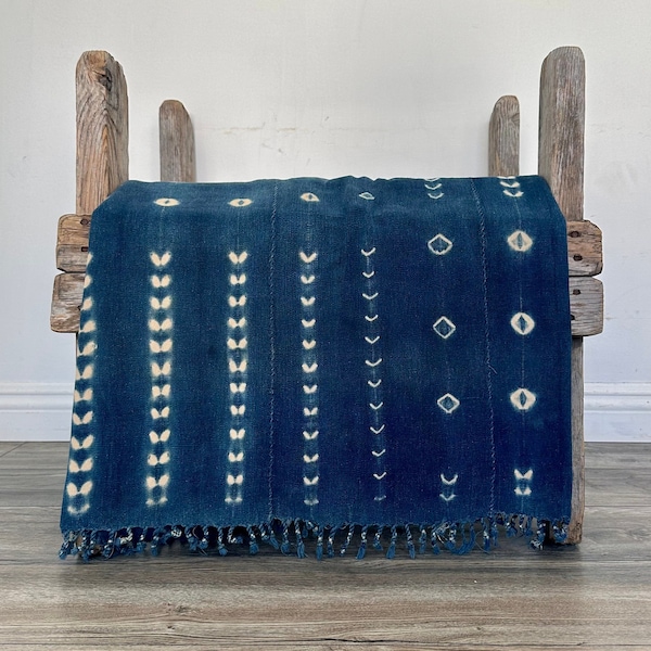 Vintage Indigo Mudcloth Blanket: Tribal Textile, Boho Decor