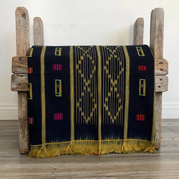Baule Ikat Vintage African Fabric, Boho Textile favorite, Christmas gift, African Indigo, Ethnic mud cloth, shawl, tribal scarf, weaving art