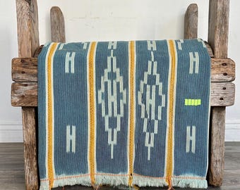 Indigo Baule Ikat Tapestry: African Bogolan Textile Wall Hanging (56x43), boho style textile