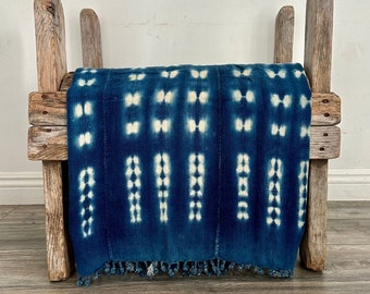 Indigo Tie Dye Fabric - African Mud Cloth for Boho Decor - Shibori Ethnic Throw - Unique Gift for Mom - Interior Design Accent for Home