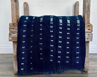 Indigo Fabric Mudcloth - Blue Indigo Tribal Vintage Textile, Old Fabric - Vintage Indigo Blanket for a Touch of Classic Style - AFRICA