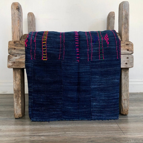 Embroidered African Indigo Vintage Textile, African Indigo Mudcloth, Boho Style, blue Indigo cloth, ethnic embroidered indigo fabric, fabric