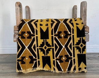 Collectible Brown, Black, and Mustard Mud Cloth - Rare Print Mudcloth Handmade in Mali, Africa - Large Geometric Tribal Print Textile