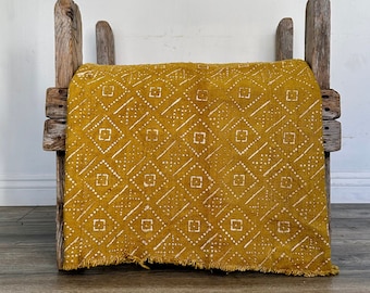 Mustard Printed Mud Cloth - African Print Fabric for Boho Style Textile - Geometric Tribal Design - Handmade African Mudcloth