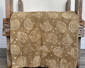 Light Mustard Geometric Mud Cloth Fabric Boho Tribal African Print Handmade Textile
