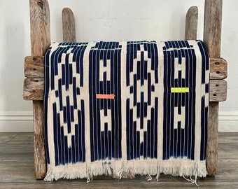 Blue & White Baule Ikat African Fabric - Blanket, Indigo Ethnic Fabric, Mud Cloth, Tribal Art Throw for Furniture, Tapestry Home Decor