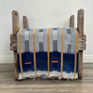 Vintage Indigo Ikat Fabric: African Baule Cotton Tribal Textile (56x42)