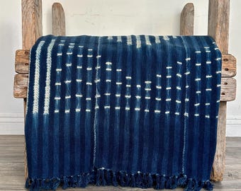 Mudcloth Printed Indigo Fabric, Cotton Fabric by the Yard for Sewing, 62x47 inches