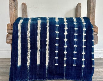Indigo Tie Dye Mudcloth Fabric 64x43 - African Boho Textile Art for Curtains, Upholstery & Wall Decor