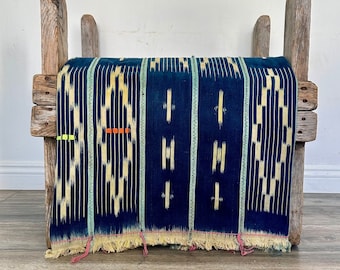 Collectible Indigo Baule Ikat African Fabric Tapestry - Blue & cream Artisan Textile - African Indigo Bogolan Wall Art - Wall Hanging